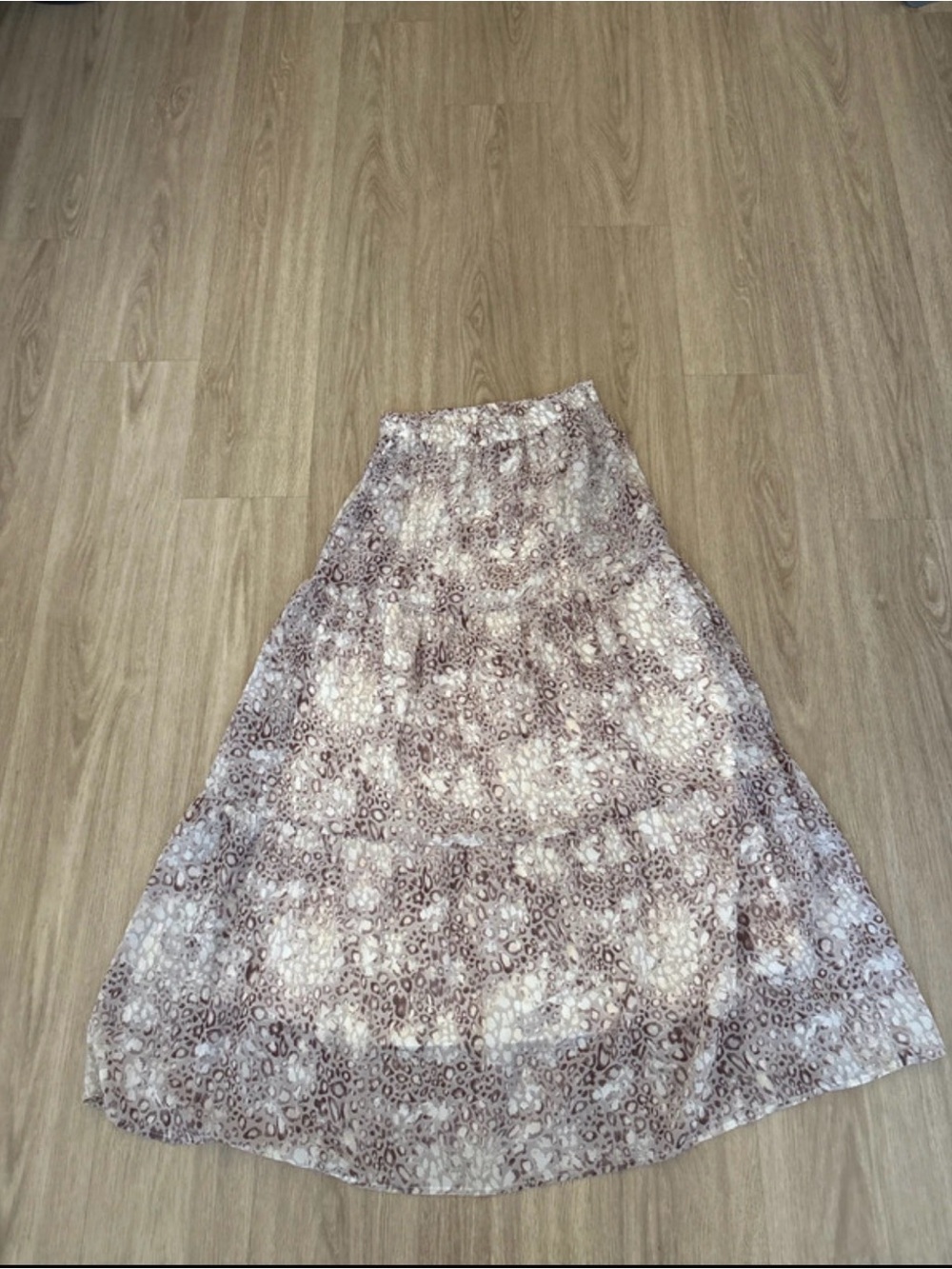 Tiered Animal-Print Maxi Skirt in Cream and Brown